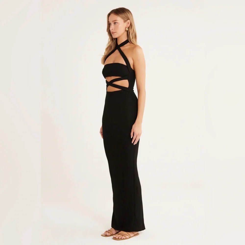 RUMER | NWT Sorrento Halter Cut Out‎ Maxi Dress In Black summer wedding party